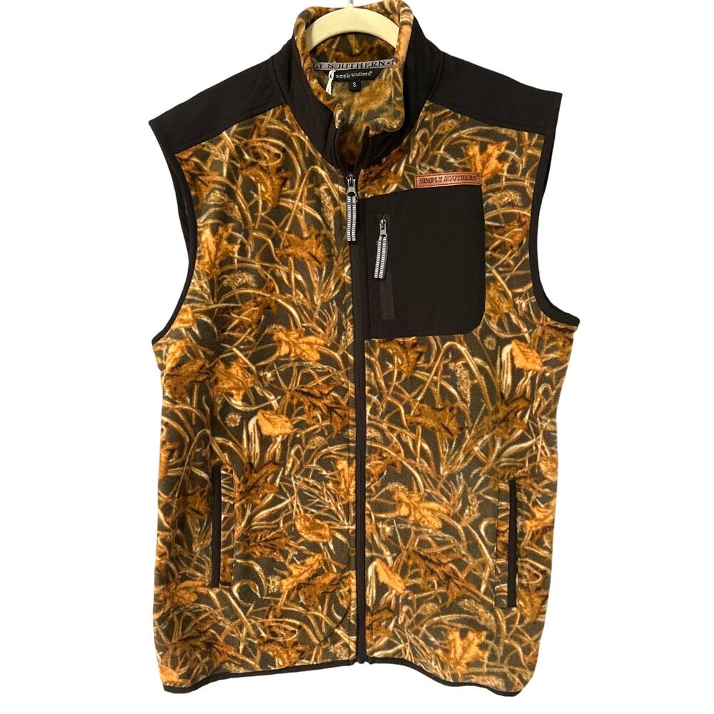 Simply Southern Women’s Fleece Vest Size Small Olive‎ Pattern Black Trim NWT
